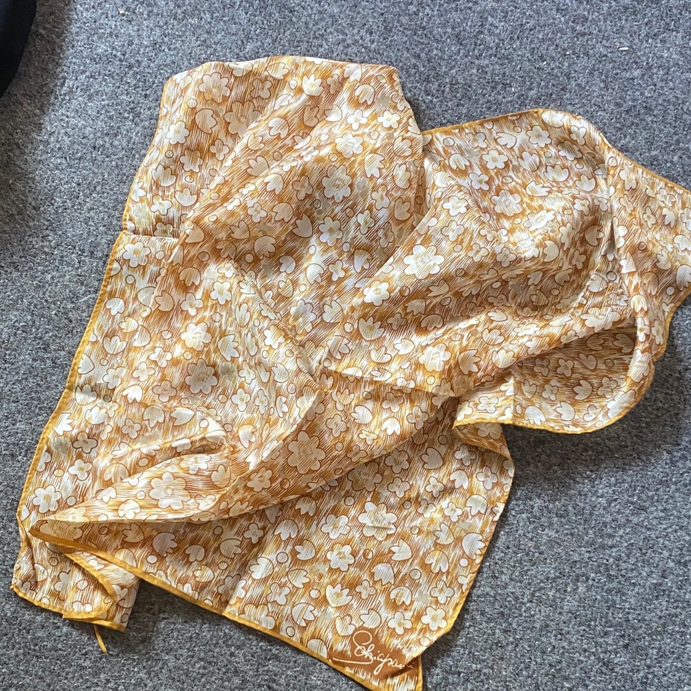 Vintage 60s 70s Schiaparelli Glentex silk Floral yellow brown scarf